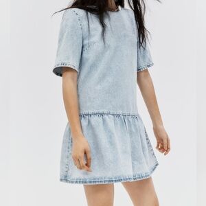 H&M Denim Dress Back Tie In Light Denim Blue Nwt